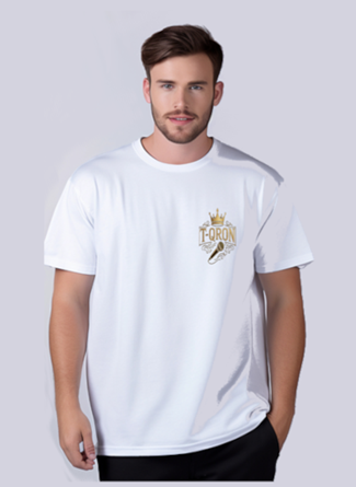 White T-QRON Shirt - Gold Logo - Display-1